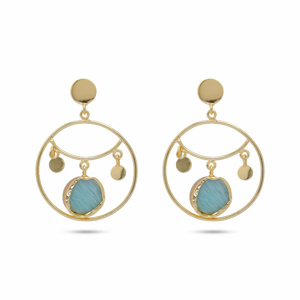 Razare Earrings Aesthetic Green Stone Hoop Earrings: 18K Gold Plated