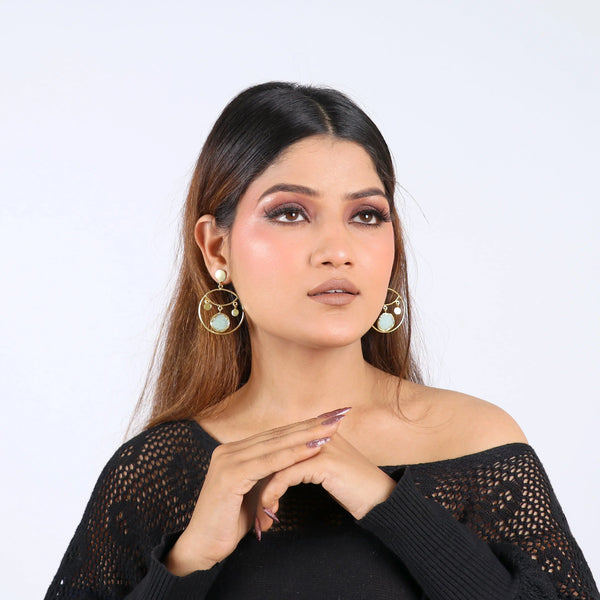 Razare Earrings Aesthetic Green Stone Hoop Earrings: 18K Gold Plated