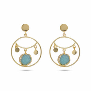 Razare Earrings Aesthetic Green Stone Hoop Earrings: 18K Gold Plated
