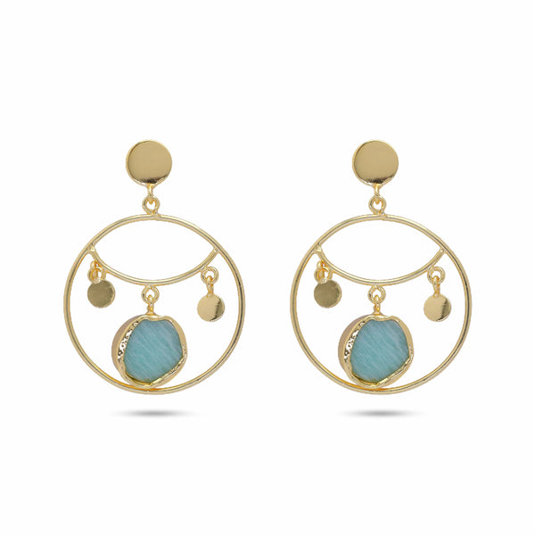 Razare Earrings Aesthetic Green Stone Hoop Earrings: 18K Gold Plated