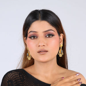 Razare Earrings Black Hand Stone Earrings: 18K Gold Plated