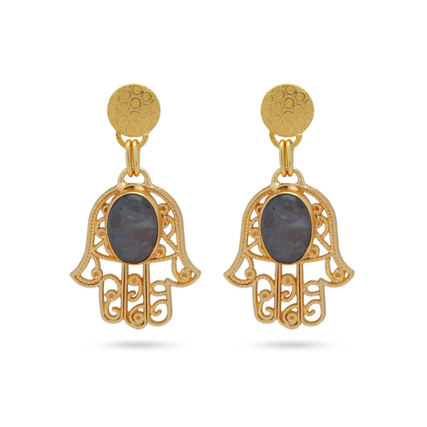 Razare Earrings Black Hand Stone Earrings: 18K Gold Plated