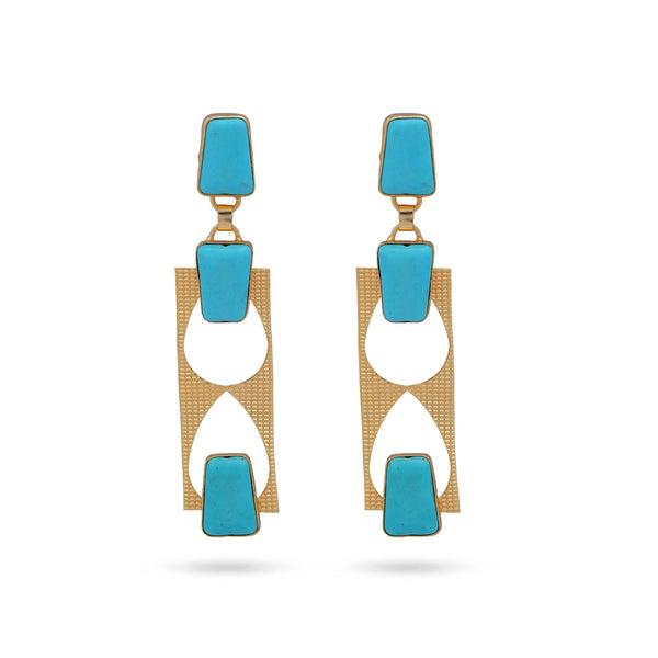 Razare Earrings Blue Sapphire Like Stone Long Earrings: 18K Gold Plated