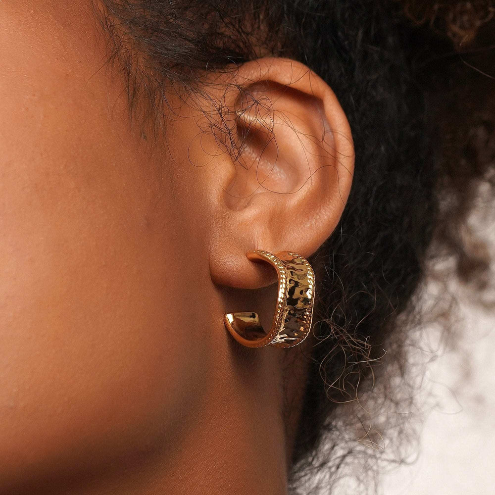 Razare Earrings Gold Wave Textured Earrings: 18K Gold Plated
