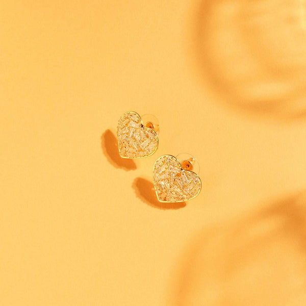 Razare Earrings Heart Shape Zirconia Earrings: 18K Gold Plated