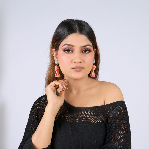 Razare Earrings Mermaid Red Stone Earrings: 18K Gold Plated