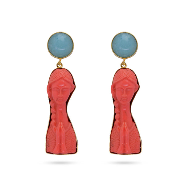 Razare Earrings Mermaid Red Stone Earrings: 18K Gold Plated