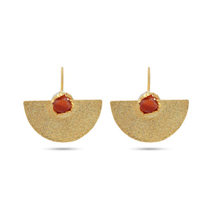 Razare Earrings Orange Stone Semi Half Shaped Earring: 18K Gold Plated