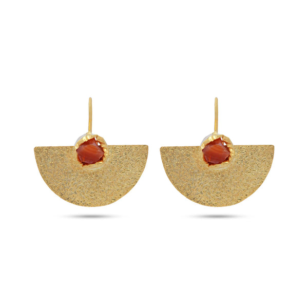 Razare Earrings Orange Stone Semi Half Shaped Earring: 18K Gold Plated