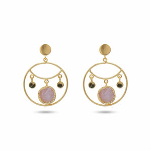 Razare Earrings Pink Stone Hoop Earrings: 18K Gold Plated