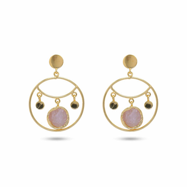 Razare Earrings Pink Stone Hoop Earrings: 18K Gold Plated