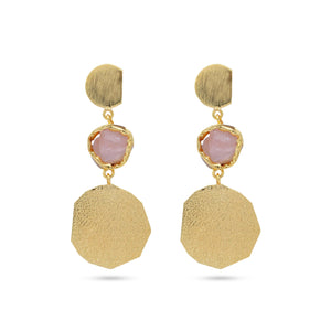 Razare Earrings Pink Three Layer Hanging Earrings: 18K Gold Plated
