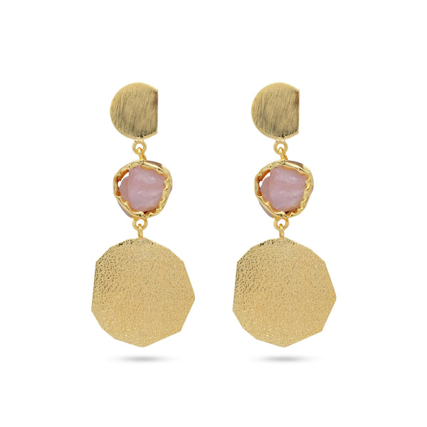 Razare Earrings Pink Three Layer Hanging Earrings: 18K Gold Plated