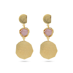Razare Earrings Pink Three Layer Hanging Earrings: 18K Gold Plated