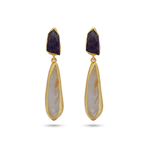 Razare Earrings Purple And White Stone Earrings: 18K Gold Plated