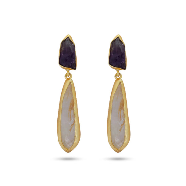 Razare Earrings Purple And White Stone Earrings: 18K Gold Plated