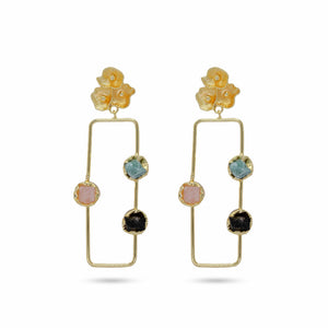Razare Earrings Rectangle Multi Coloured Earrings: 18K Gold Plated
