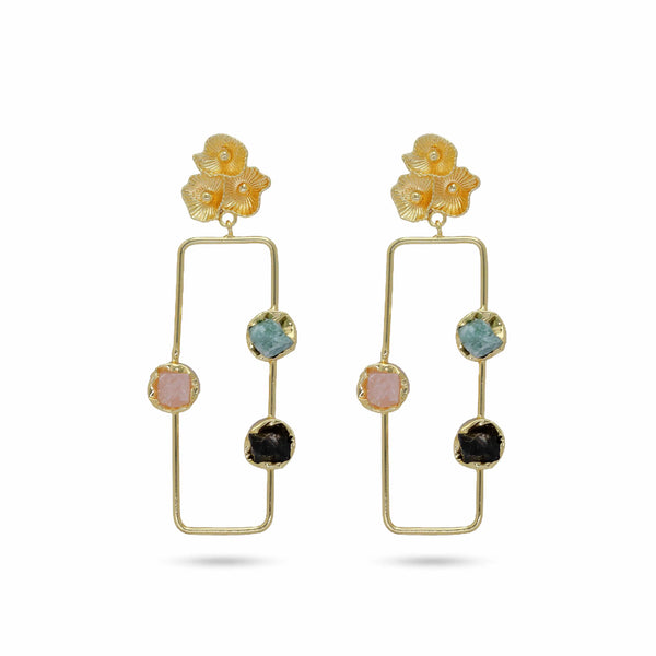Razare Earrings Rectangle Multi Coloured Earrings: 18K Gold Plated