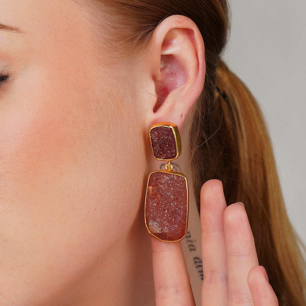 Razare Earrings Red Ruby Semi Precious Earring: 18K Gold Plated