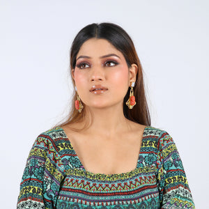 Razare Earrings Red stone Carved Earrings: 18K Gold Plated