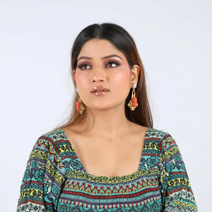 Razare Earrings Red stone Carved Earrings: 18K Gold Plated