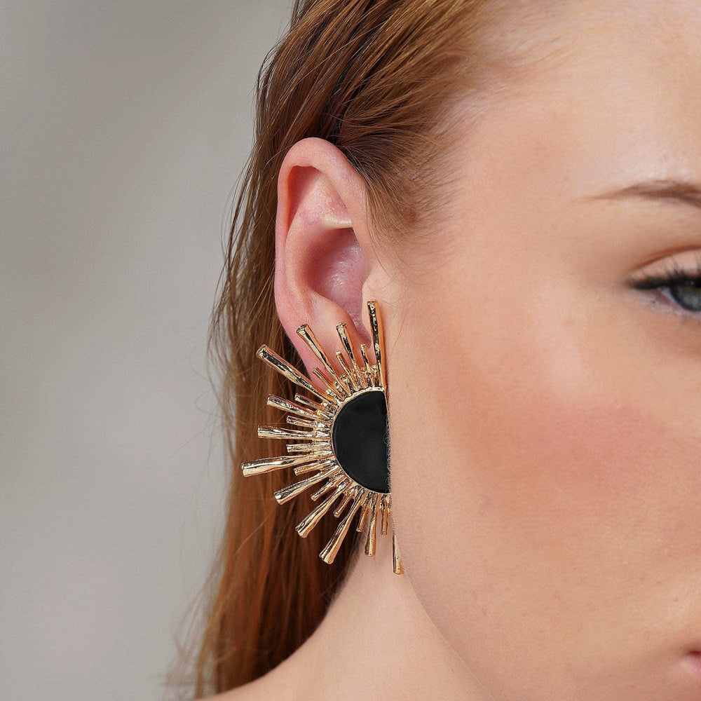 Razare Earrings Rising Sun Enamel Black Earrings: 18K Gold Plated
