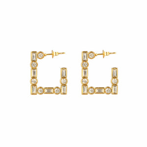 Razare Earrings Square Cubic Zirconia Hoops: 18K Gold Plated