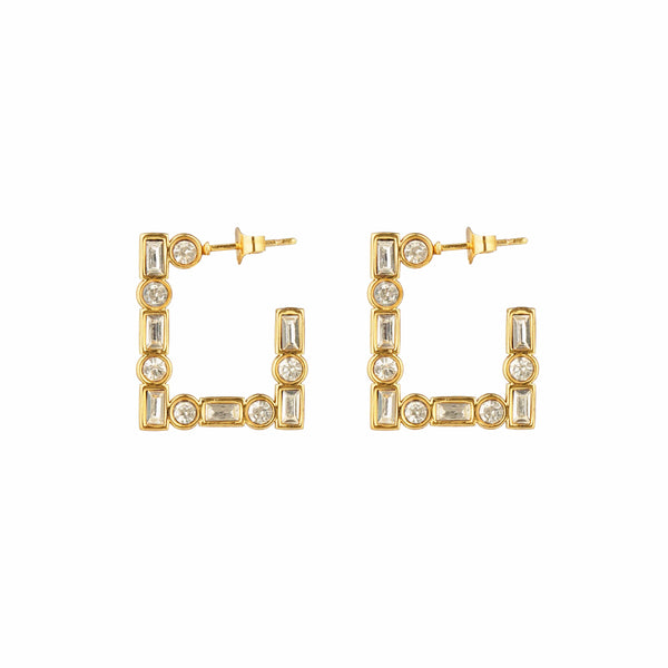 Razare Earrings Square Cubic Zirconia Hoops: 18K Gold Plated