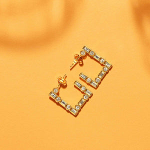 Razare Earrings Square Cubic Zirconia Hoops: 18K Gold Plated