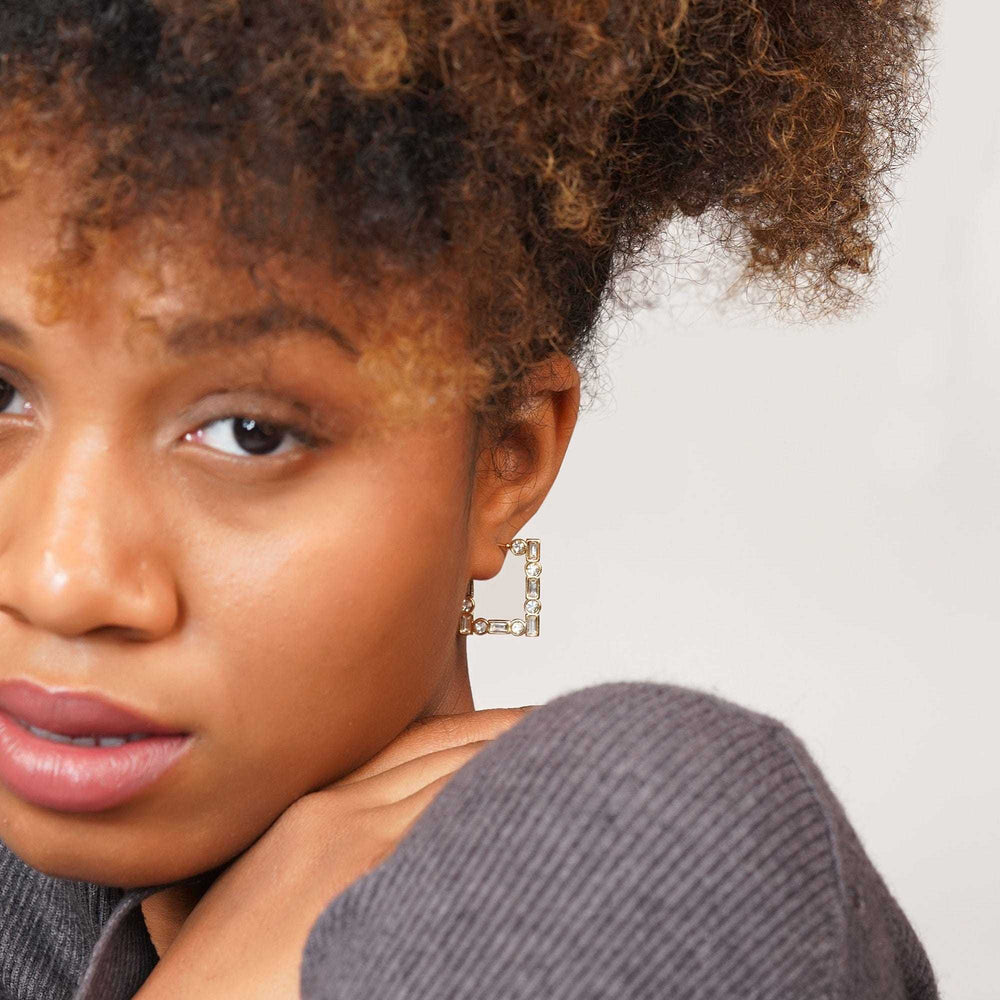 Razare Earrings Square Cubic Zirconia Hoops: 18K Gold Plated