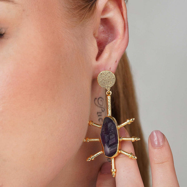 Razare Earrings Statement Enough Black Stone Earrings: 18K Gold Plated