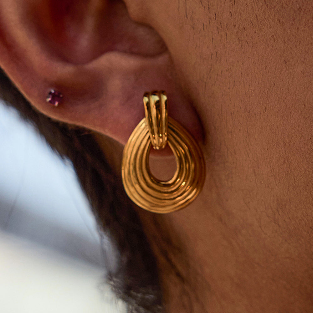 Razare Earrings Teesta Gold Layered Hoop Drop Earrings for Women | Statement Multi-Layer Circular Earrings | Waterproof Anti-Tarnish Fashion Jewelry