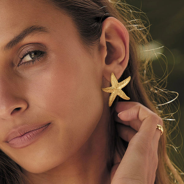 Razare Earrings Teesta Gold-Plated Starfish Stud Earrings for Women | Beach Style Statement Earrings | Trendy Daily & Vacation Wear Jewelry