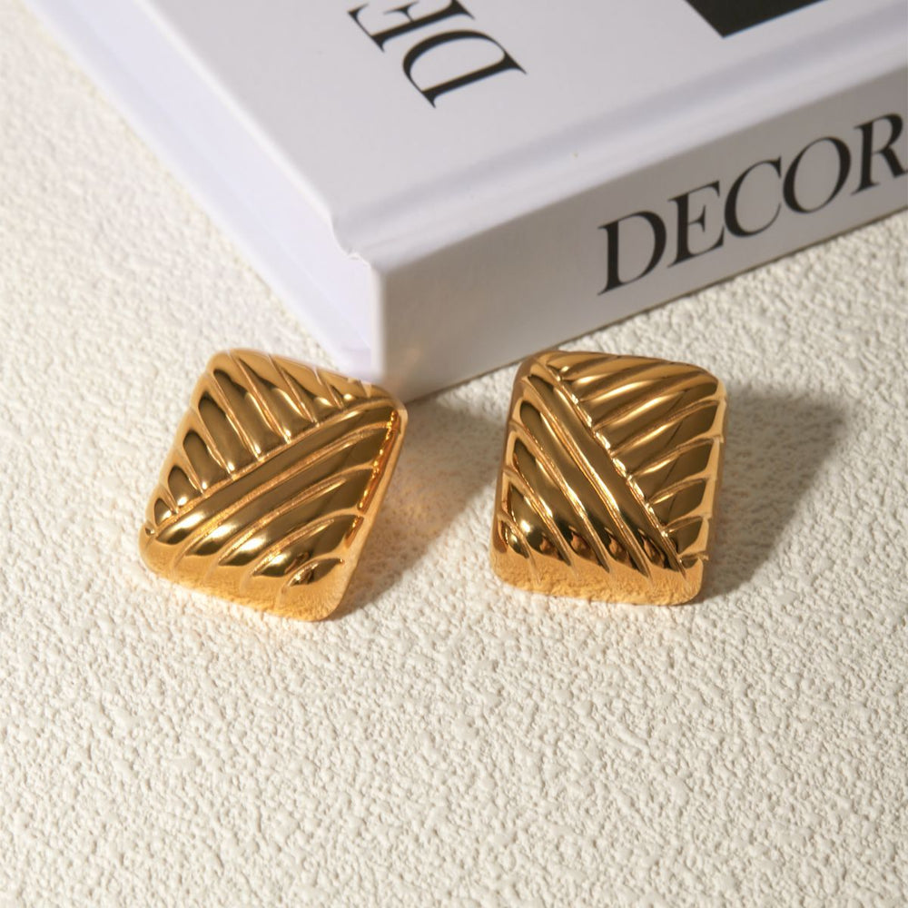 Razare Earrings Teesta Textured Gold Statement Stud Earrings for Women | Bold Square Minimal Earrings | Premium Everyday Fashion Jewelry