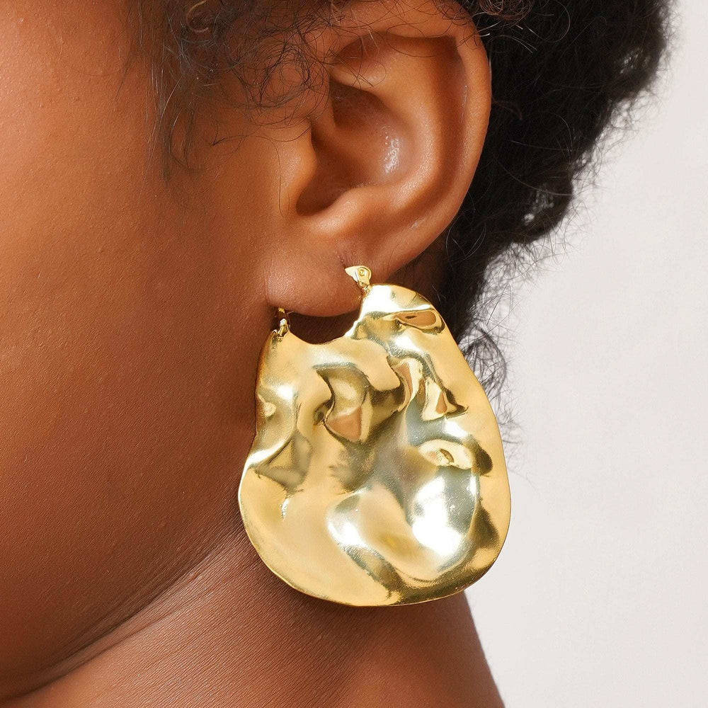 Razare Earrings Textured Oval Earring: 18K Gold Plated