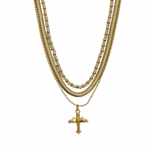 Razare Necklace Airplane Charm Layered Snake Chain Necklace: 18K Gold Plated