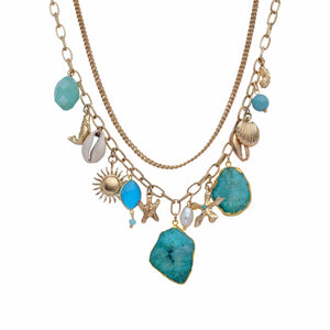 Razare Necklace Beachy Charm Blue Natural Stone Necklace: 18K Gold Plated