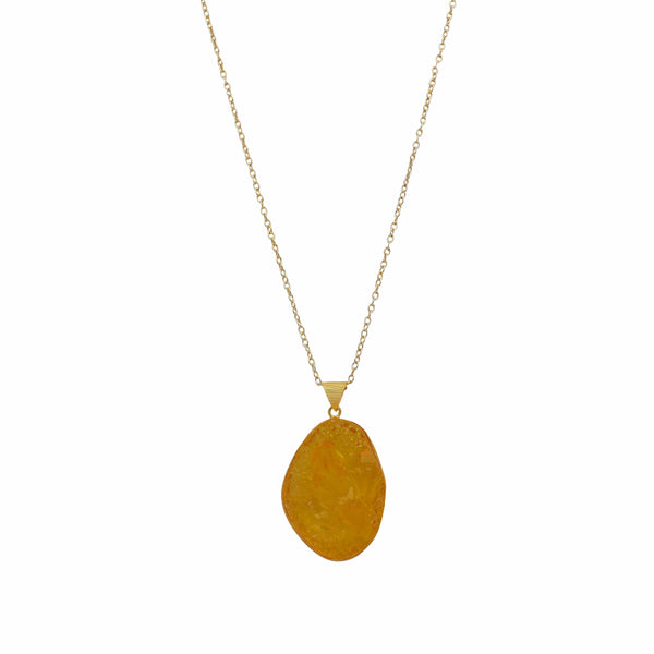 Razare Necklace Big Yellow Stone Chain Pendant: 18K Gold Plated