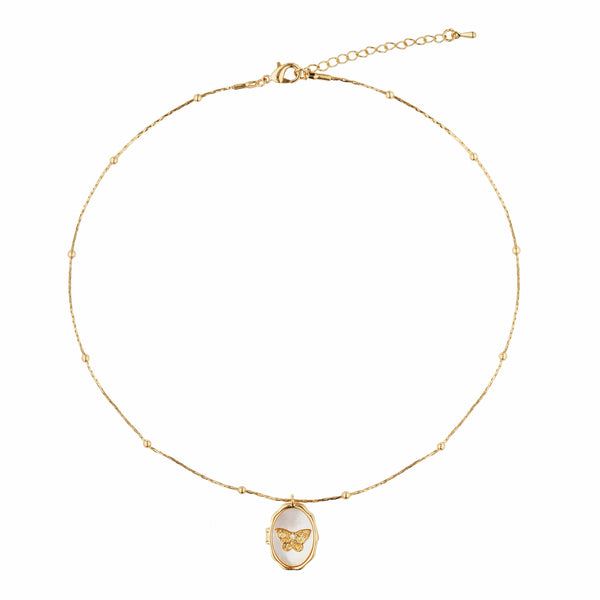 Razare Necklace Butterfly Memorable Locket Necklace: 18K Gold Plated