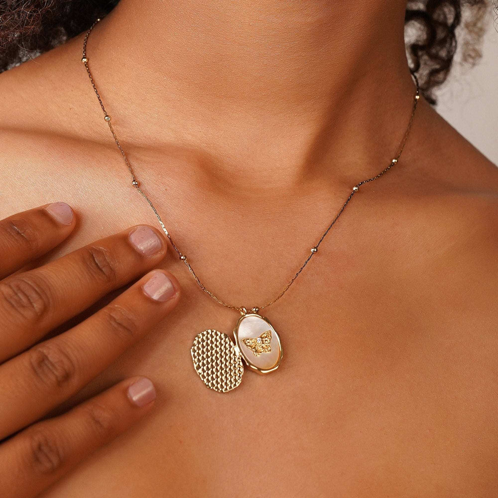 Razare Necklace Butterfly Memorable Locket Necklace: 18K Gold Plated