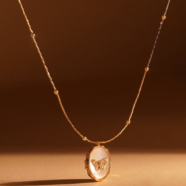 Razare Necklace Butterfly Memorable Locket Necklace: 18K Gold Plated