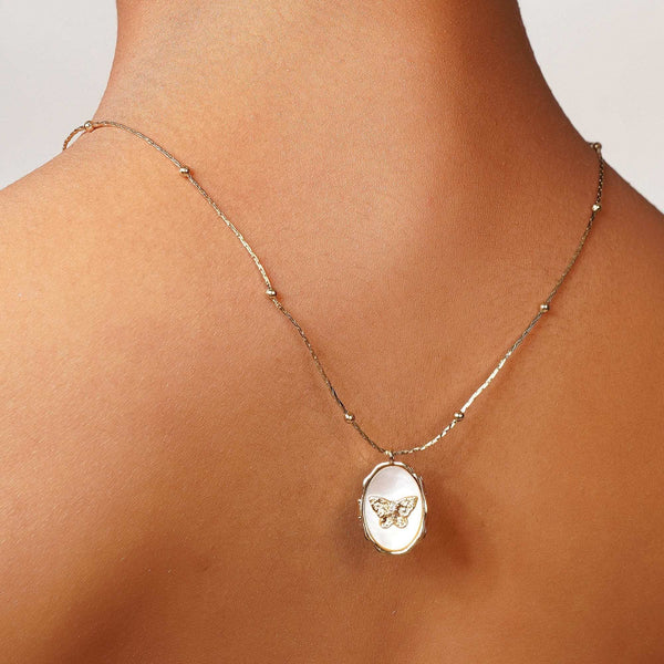 Razare Necklace Butterfly Memorable Locket Necklace: 18K Gold Plated