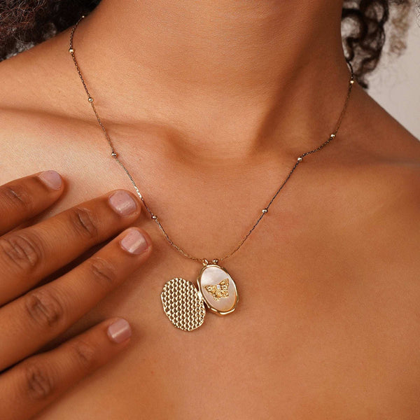 Razare Necklace Butterfly Memorable Locket Necklace: 18K Gold Plated