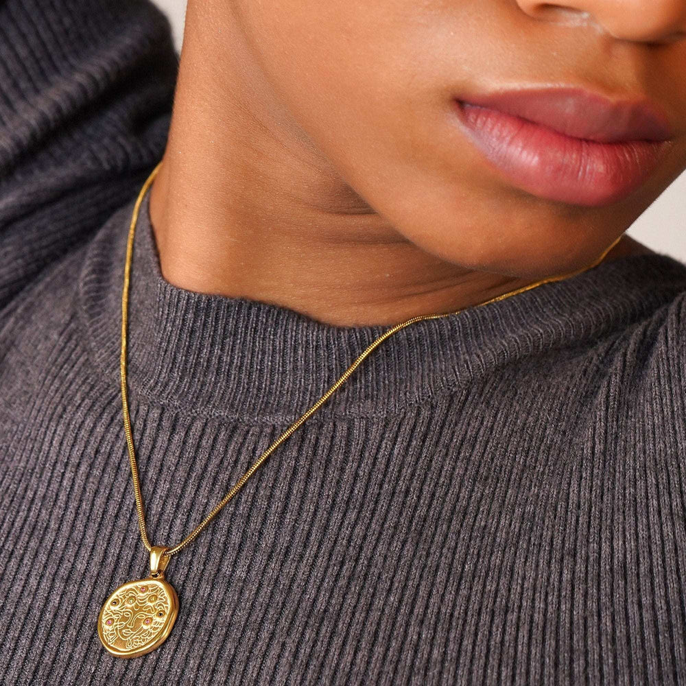 Razare Necklace Coin Medusa Pendant Set: 18K Gold Plated