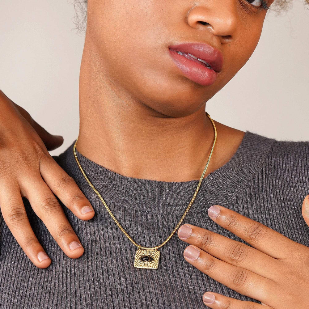 Razare Necklace Evil Eye Black Crystal Pendant: 18K Gold Plated