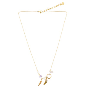 Razare Necklace Feather Charm Necklace: 18K. Gold Plated