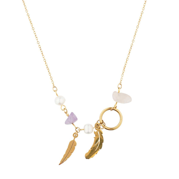 Razare Necklace Feather Charm Necklace: 18K. Gold Plated
