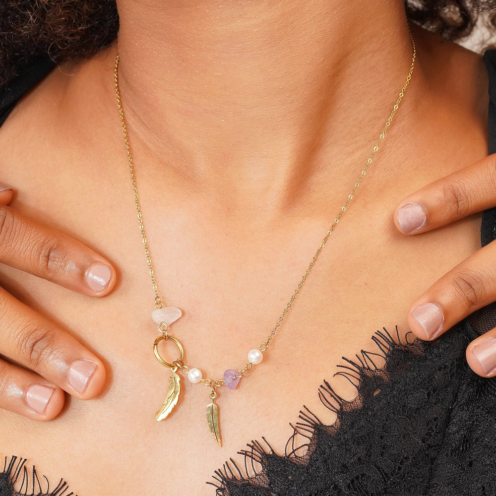 Razare Necklace Feather Charm Necklace: 18K. Gold Plated
