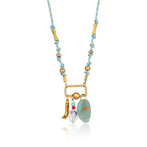 Razare Necklace Green Uniquely Crafted Tribal Charm Necklace: 18K Gold Plated