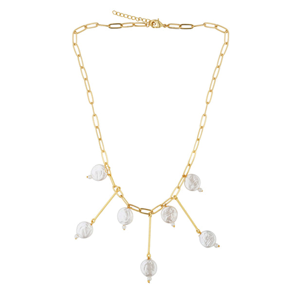 Razare Necklace Pearly Delight Statement Necklace: 18K Gold Plated